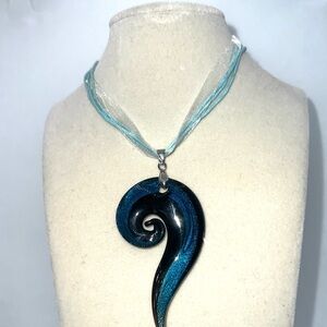 Elegant Blue and Black Swirl Pendant‎ Necklace